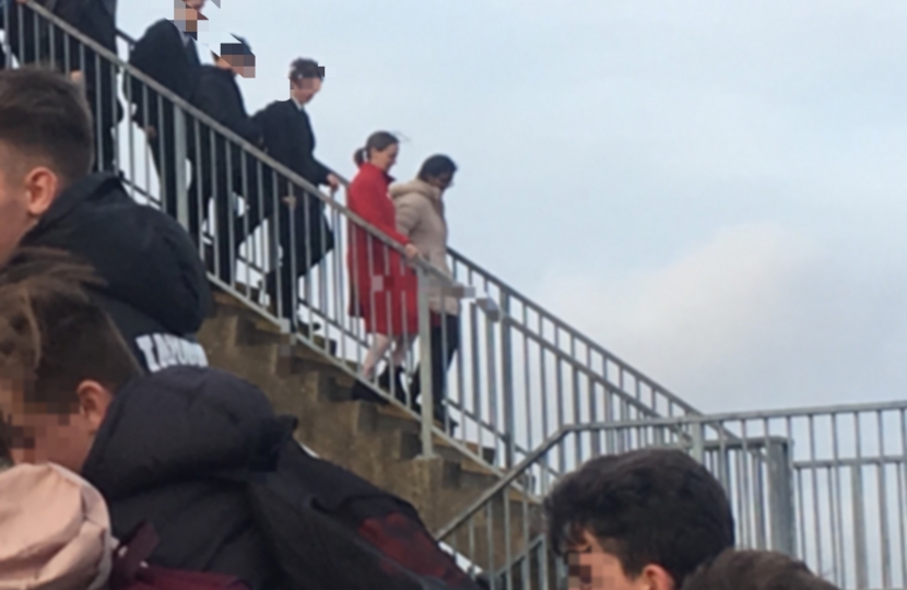 Hundreds of children cross the bridge at the same time