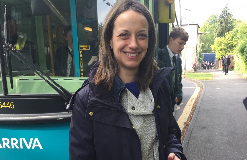 Helen at bus stop