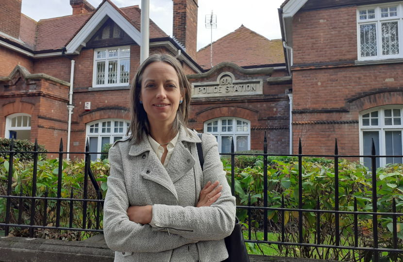 Helen outside Faversham Police station