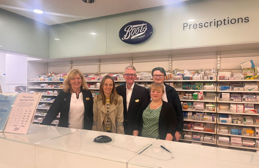 Helen visiting the team at Boots Faversham