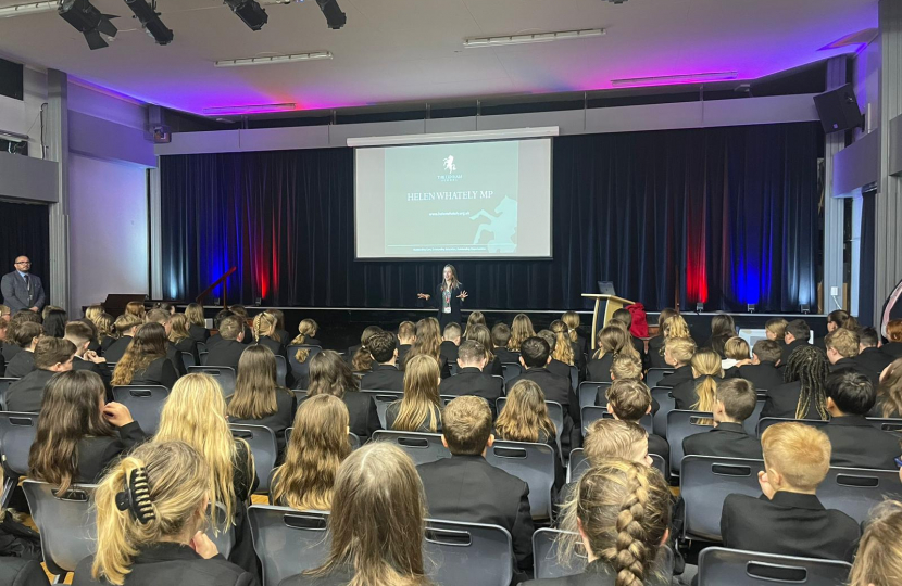 Helen giving a talk at Lenham School