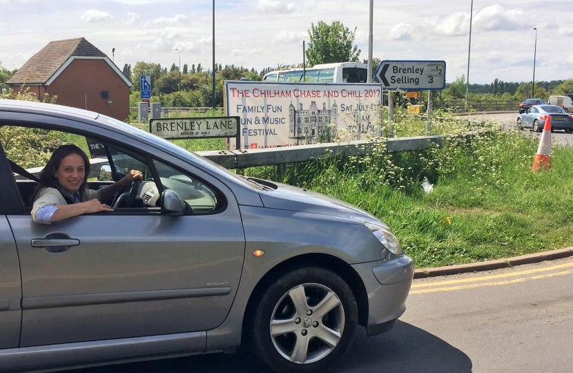 Helen at Brenley Corner roundabout