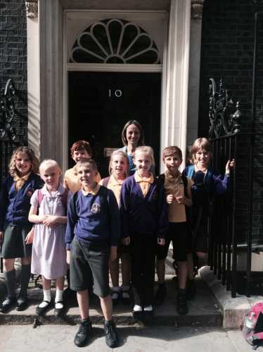 Welcoming local children to Downing Street