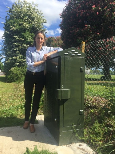 Helen at fibre broadband cabinet