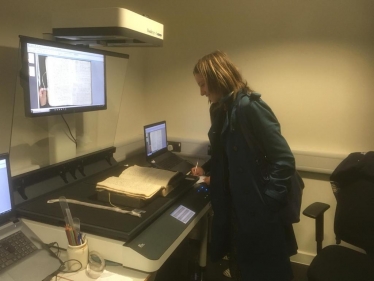 Helen looking at the Kent archives