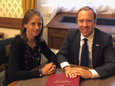 Helen with the Secretary of State for Health and Social Care, Matt Hancock