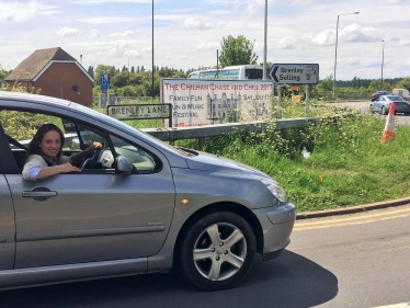 Helen in her car at Brenley Corner