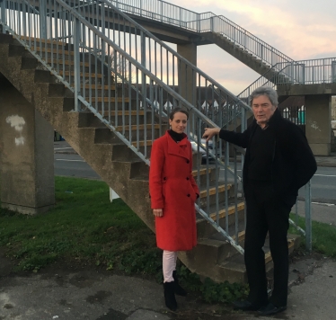 Helen at the bridge on the A2 in Faversham