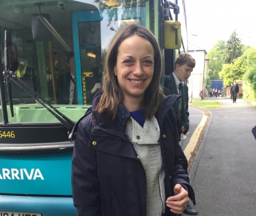 Helen at bus stop