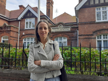 Helen outside Faversham Police station