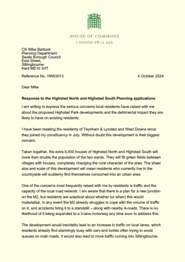 Letter to Swale Borough Council (1)