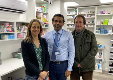 Helen Whately MP with Teynham pharmacist and local councillor Julien Speed