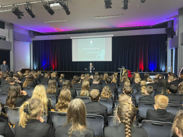 Helen giving a talk at Lenham School